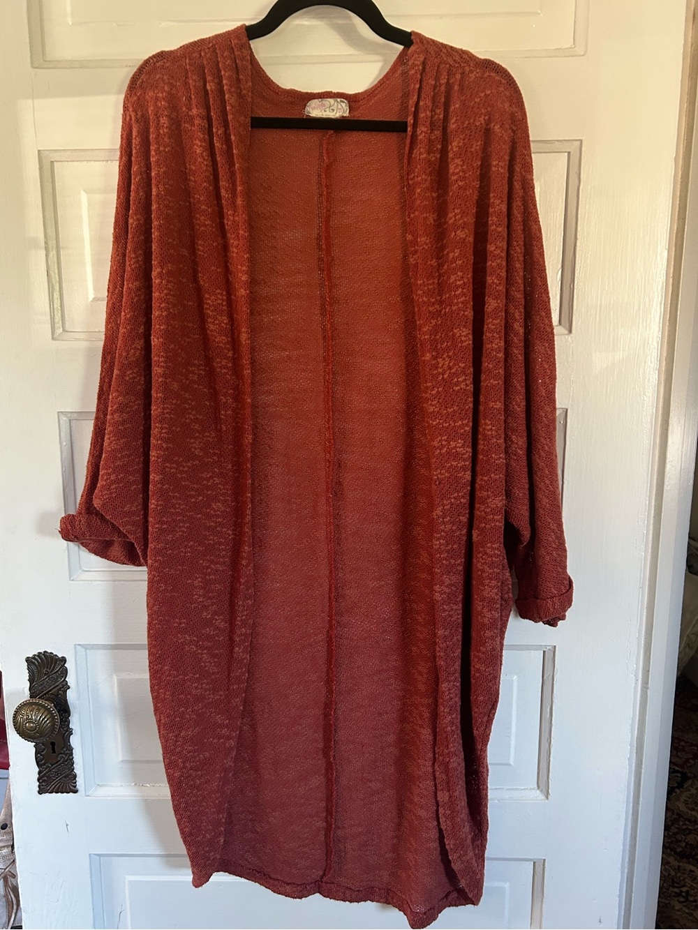 Free People Burnt Orange Lightweight Open-Front Knit Cardigan. One Size